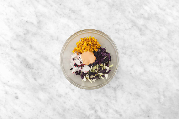 Heat the buns & make the slaw