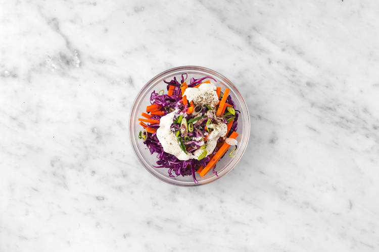 Prep and make cabbage slaw