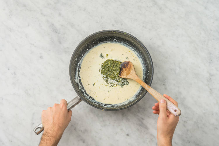 Make the creamy pesto sauce