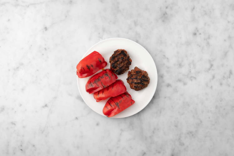 Grill patties and peppers
