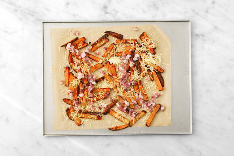 Bake the cheesy bacon fries
