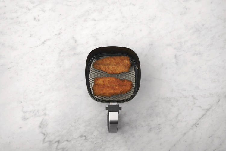 Cook the crumbed basa & haloumi