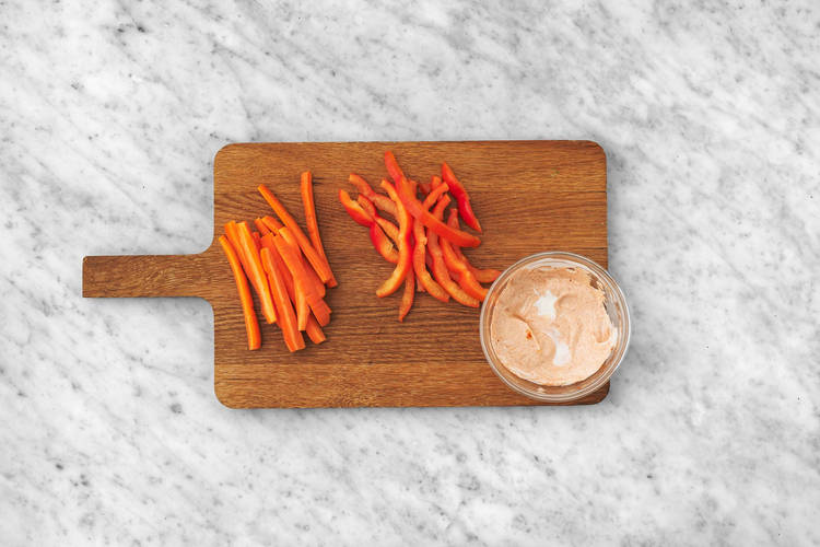 Skär grönsaksstavar