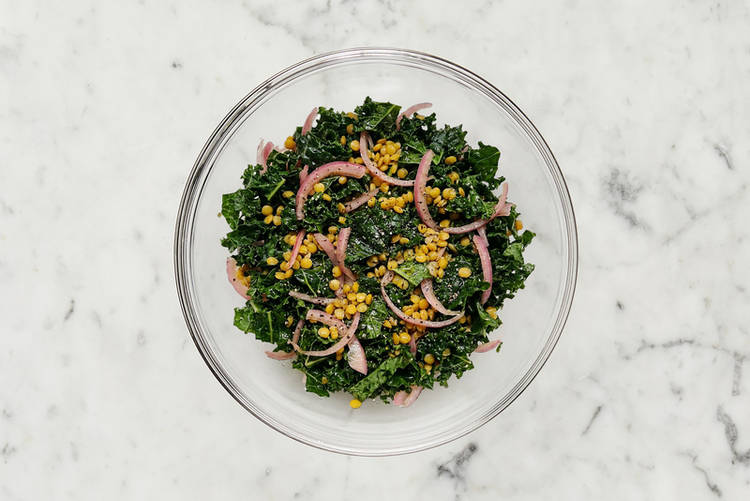 Marinate kale and lentils