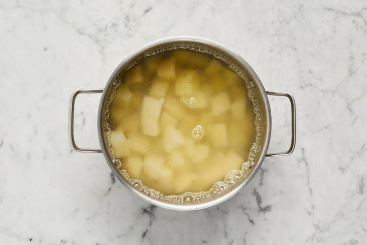 Warm beef and prep potatoes