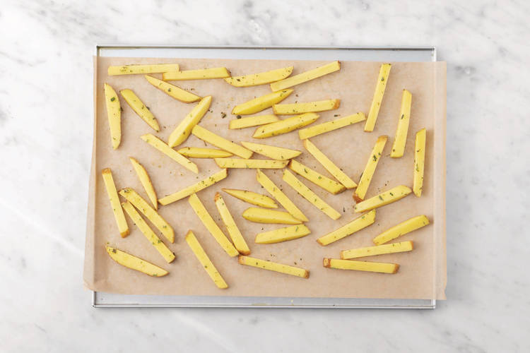 Bake the herby fries