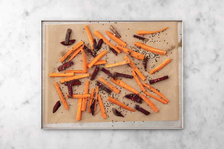 Bake the sesame veggies