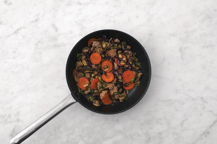 Cook the pork & veggies