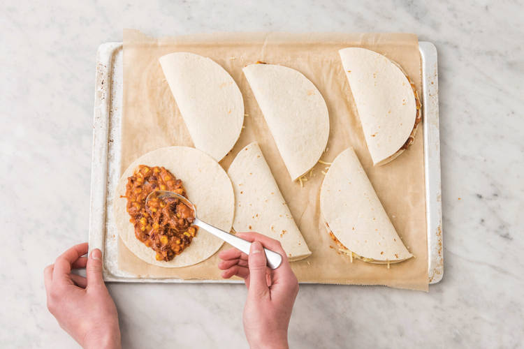 Assemble the quesadillas