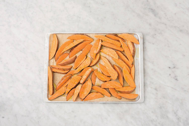 Bake the kūmara wedges