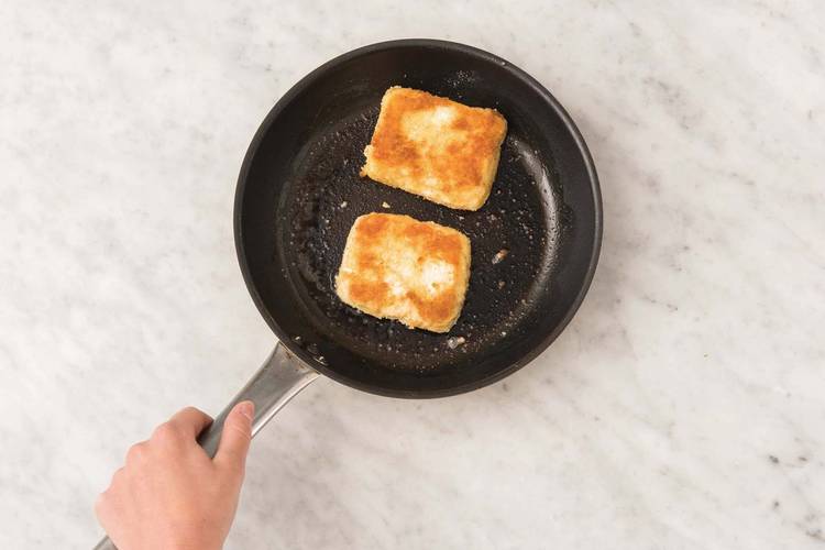 Cook the crumbed halloumi
