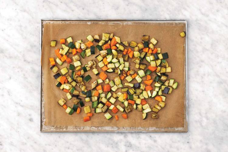 Roast the veggies & cook the chicken