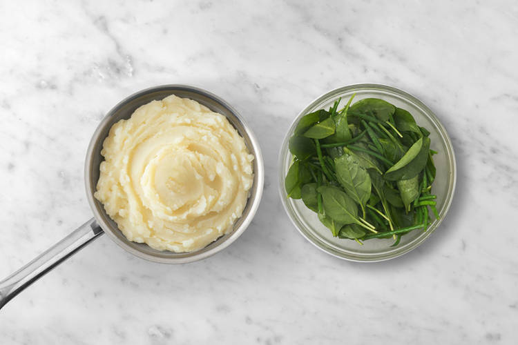 Steam the greens & finish mash