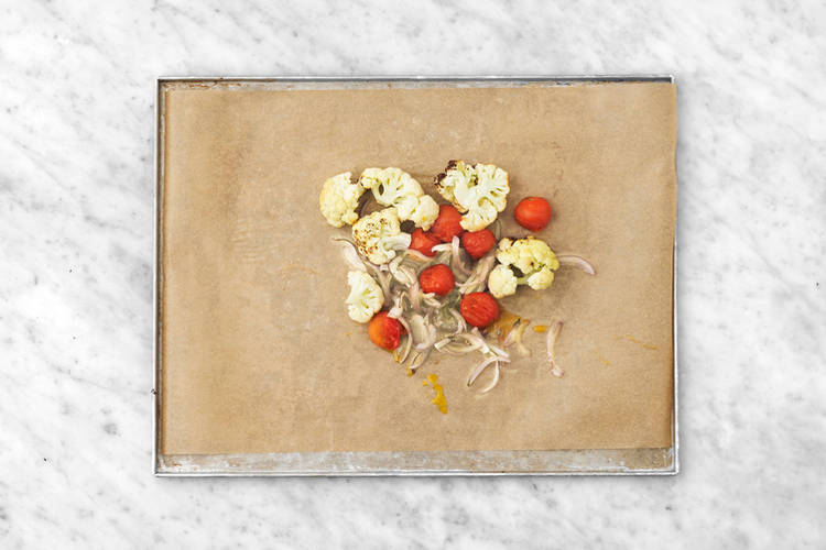 Roast the veggies & cook the chicken
