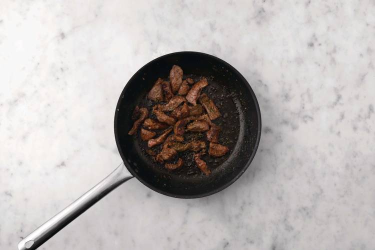 Cook the beef & haloumi