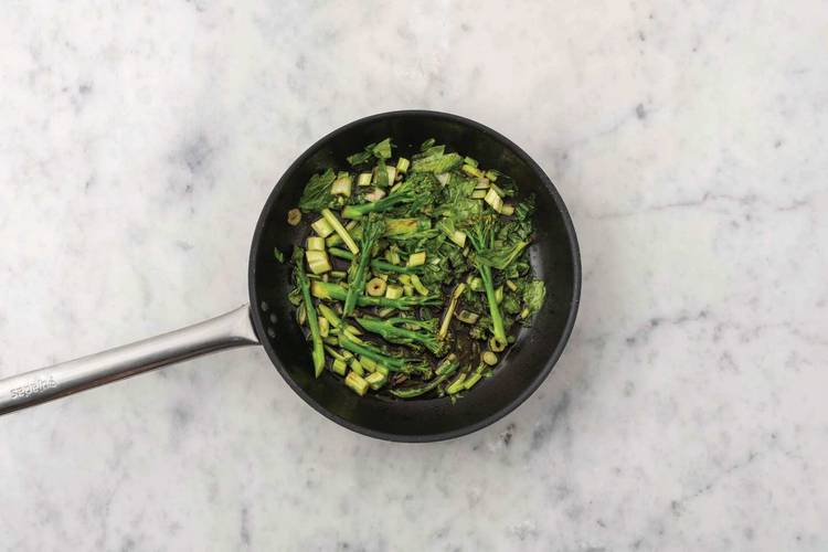 Cook the soy-garlic greens