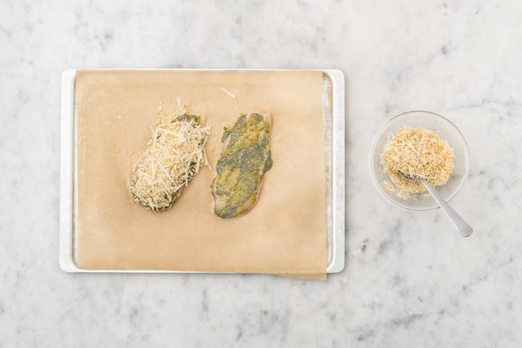 Cook the plant-based crumbed chicken