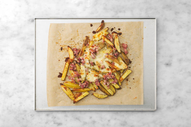 Bake the cheesy bacon fries