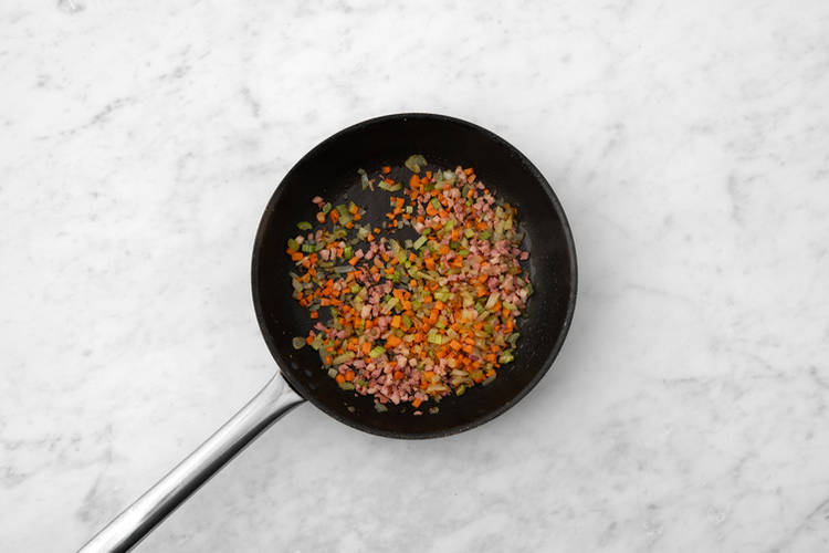 Cook the bacon & veggies