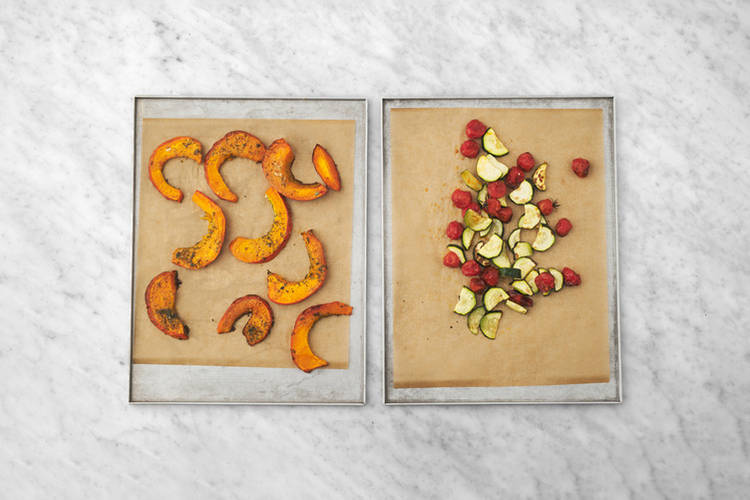 Roast the veggies & cook the salmon