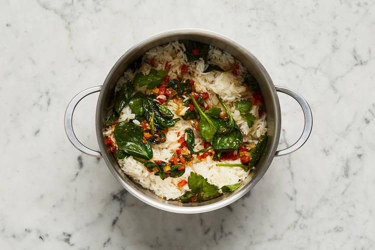 Finish rice and cook eggs