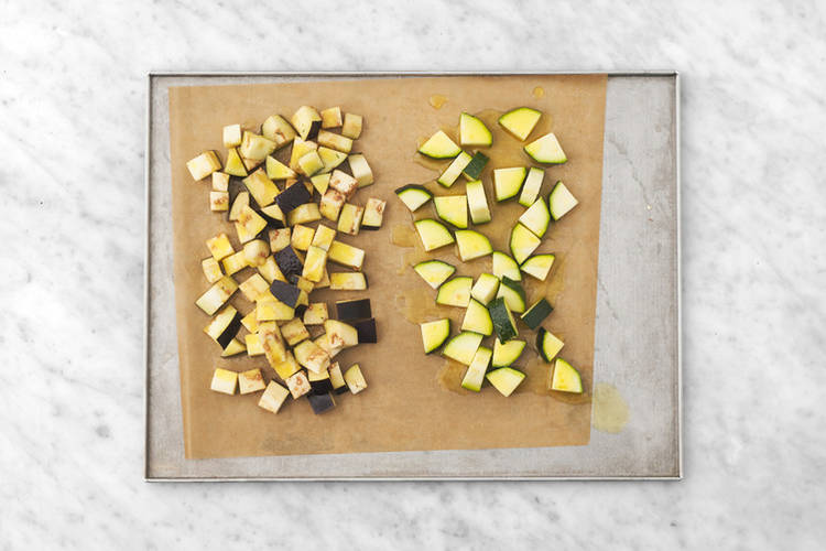 Roast the veggies & cook the chicken