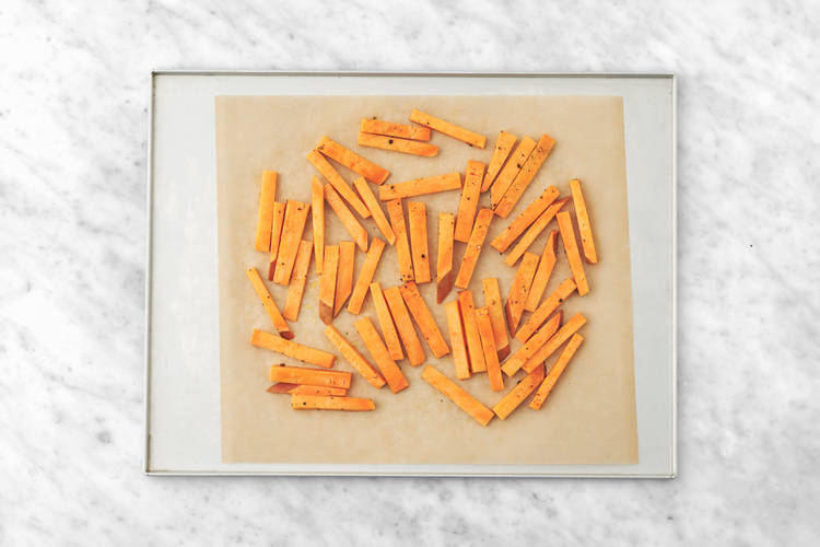 Bake the kūmara fries