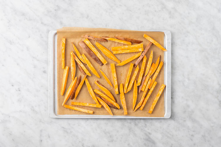 Bake the sweet potato fries