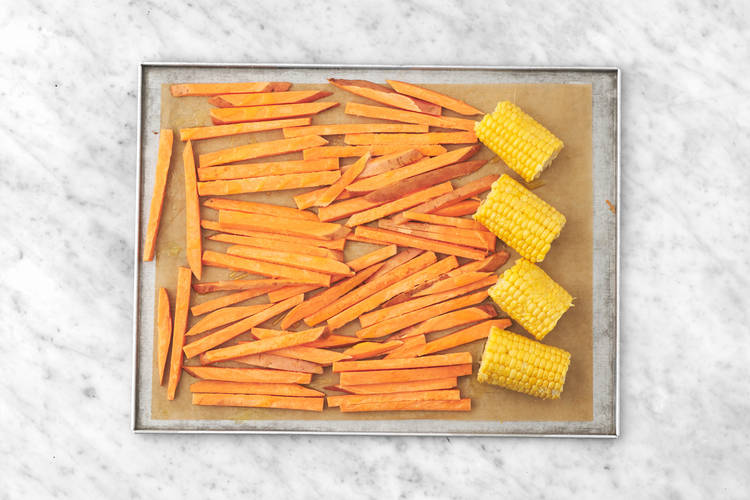 Bake the sweet potato fries