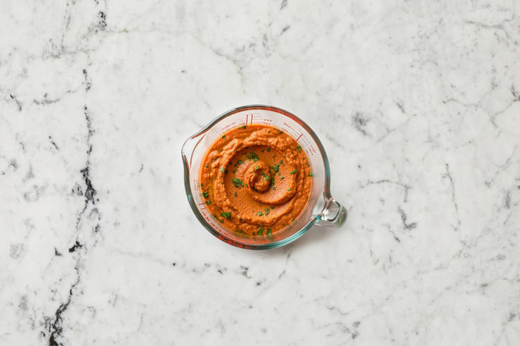 Cook veggies and make muhammara sauce