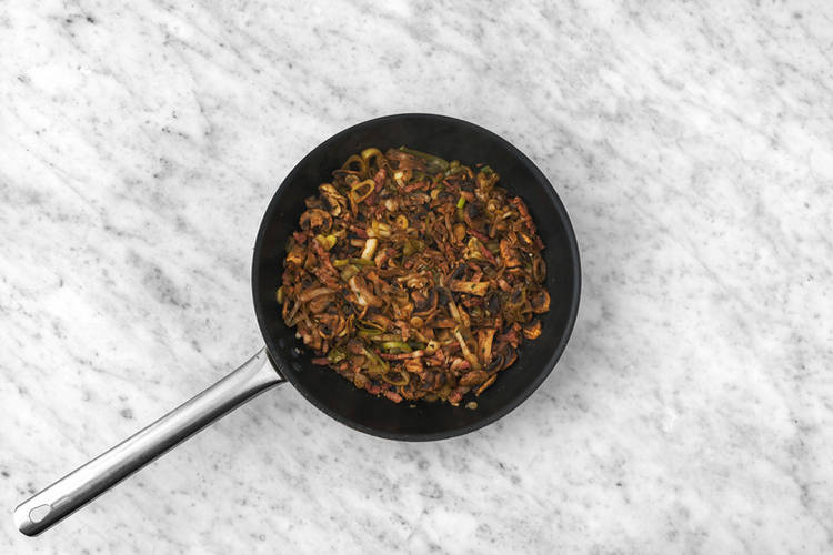 Cook the bacon & veggies