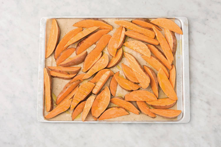 Bake the sweet potato wedges 