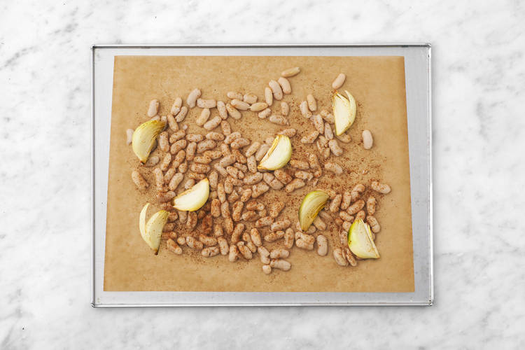 Roast the beans & onion