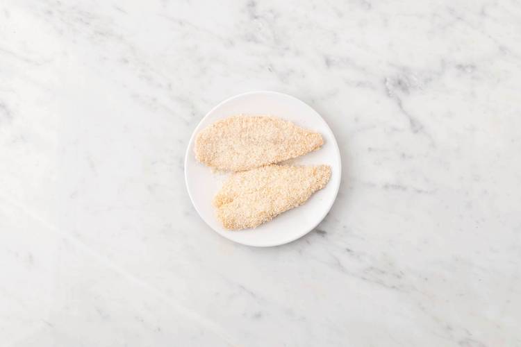 Crumb the fish & cook the halloumi