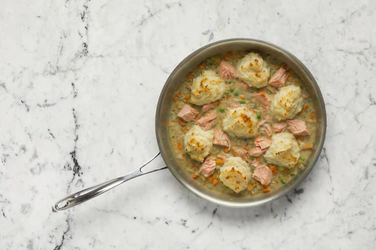 Assemble and broil salmon pie