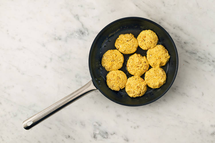 Cook tofu-feta patties