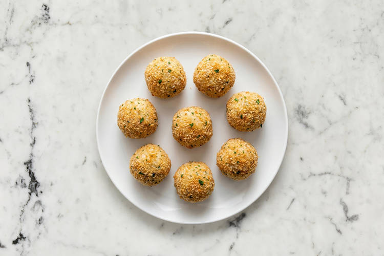 Bread and fry arancini