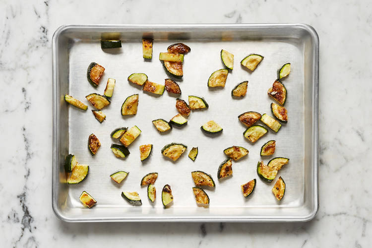 Roast zucchini and prep halloumi