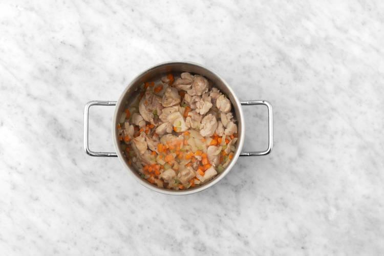 Cook pork and veggies