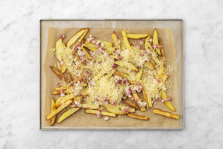 Bake the cheesy bacon fries