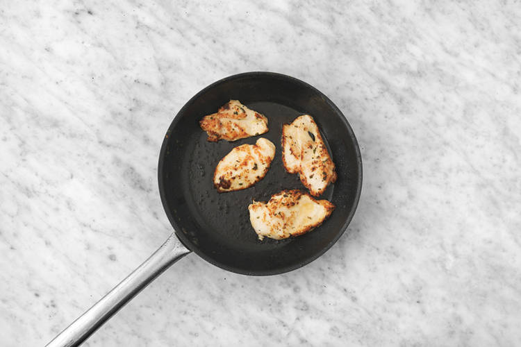 Cook the croutons & chicken