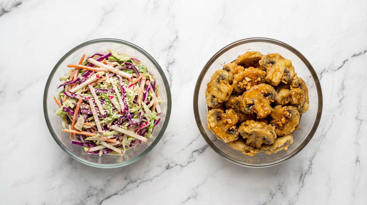 Make Slaw & Toss Mushrooms