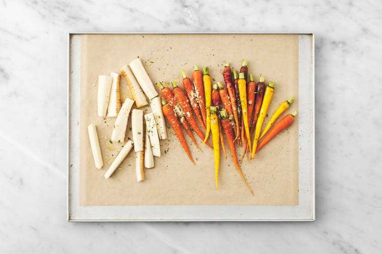 Roast the baby carrots & parsnip