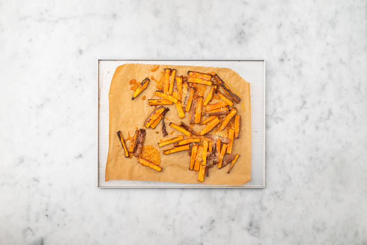 Bake the sweet potato fries