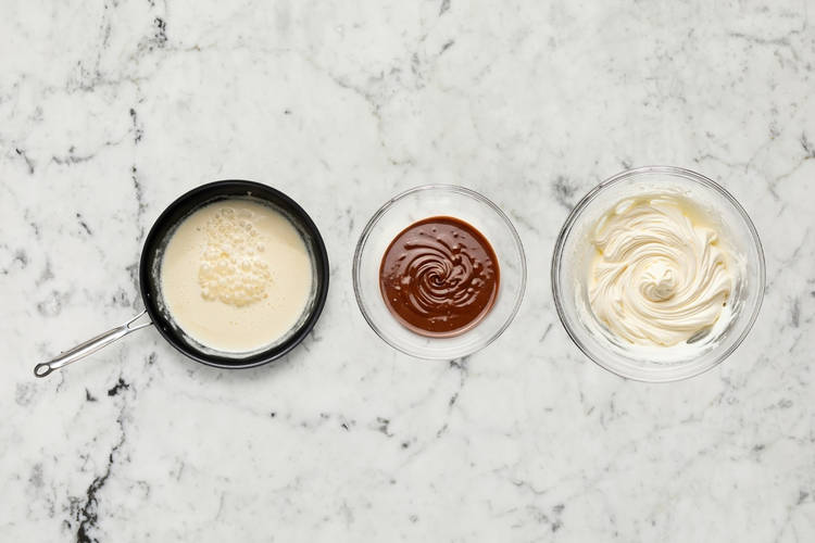 Make chocolate sauce and whipped cream