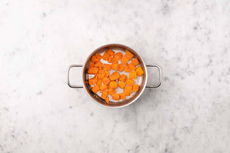 Fry the Sweet Potato and Chicken