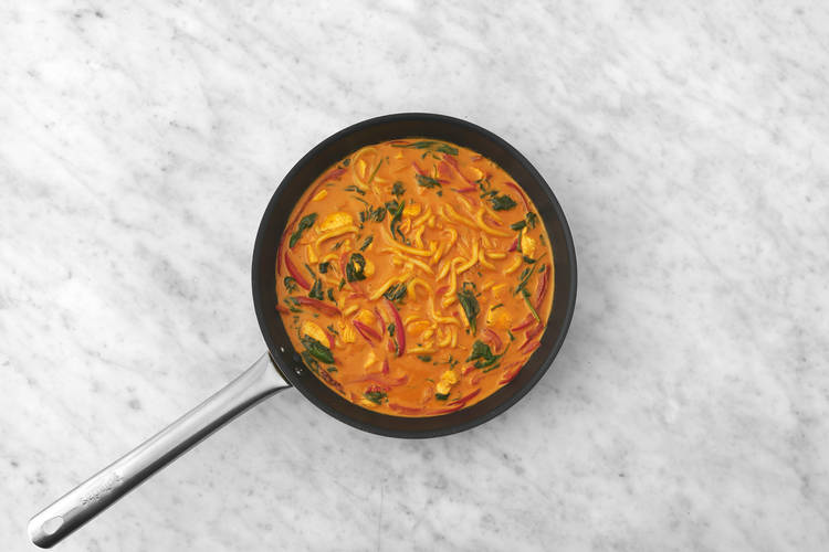 Add the Udon and Spinach