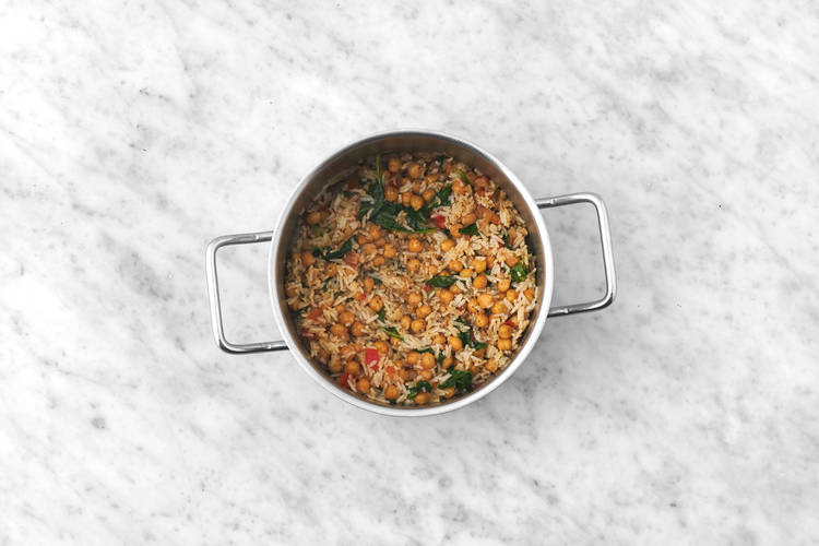 Finish pilaf and cook eggs