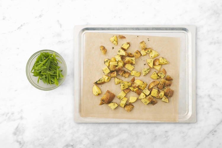 Bake the potato chunks 