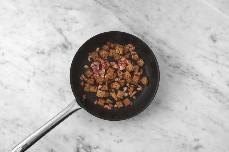 Cook the bacon & croutons